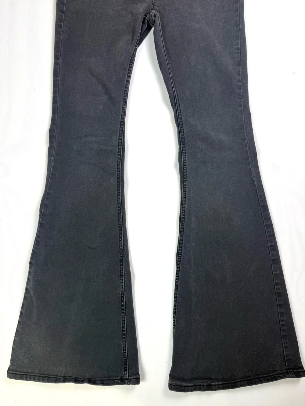Free People FP Pull On Flare Jeans Washed Black Stretch High Rise Size 27 Boho